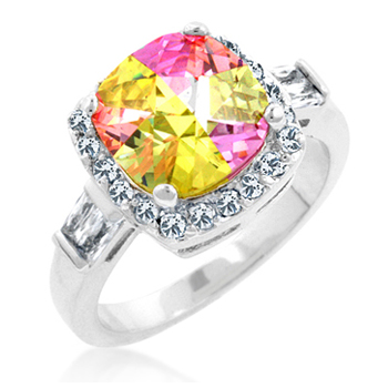 Cushion Cut Simulated Mystic Topaz With Blue Luster Diamonds Cushion Cut Simulated Mystic Topaz With Blue Luster Diamonds